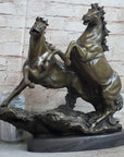 Pair of Wild Stallion Mustang Horses Bronze Statue Sculpture Figure Mene 14" x 12"