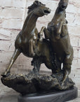 Pair of Wild Stallion Mustang Horses Bronze Statue Sculpture Figure Mene 14" x 12"
