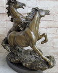 Pair of Wild Stallion Mustang Horses Bronze Statue Sculpture Figure Mene 14" x 12"