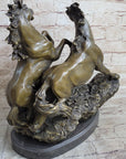 Pair of Wild Stallion Mustang Horses Bronze Statue Sculpture Figure Mene 14" x 12"