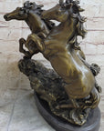 Pair of Wild Stallion Mustang Horses Bronze Statue Sculpture Figure Mene 14" x 12"