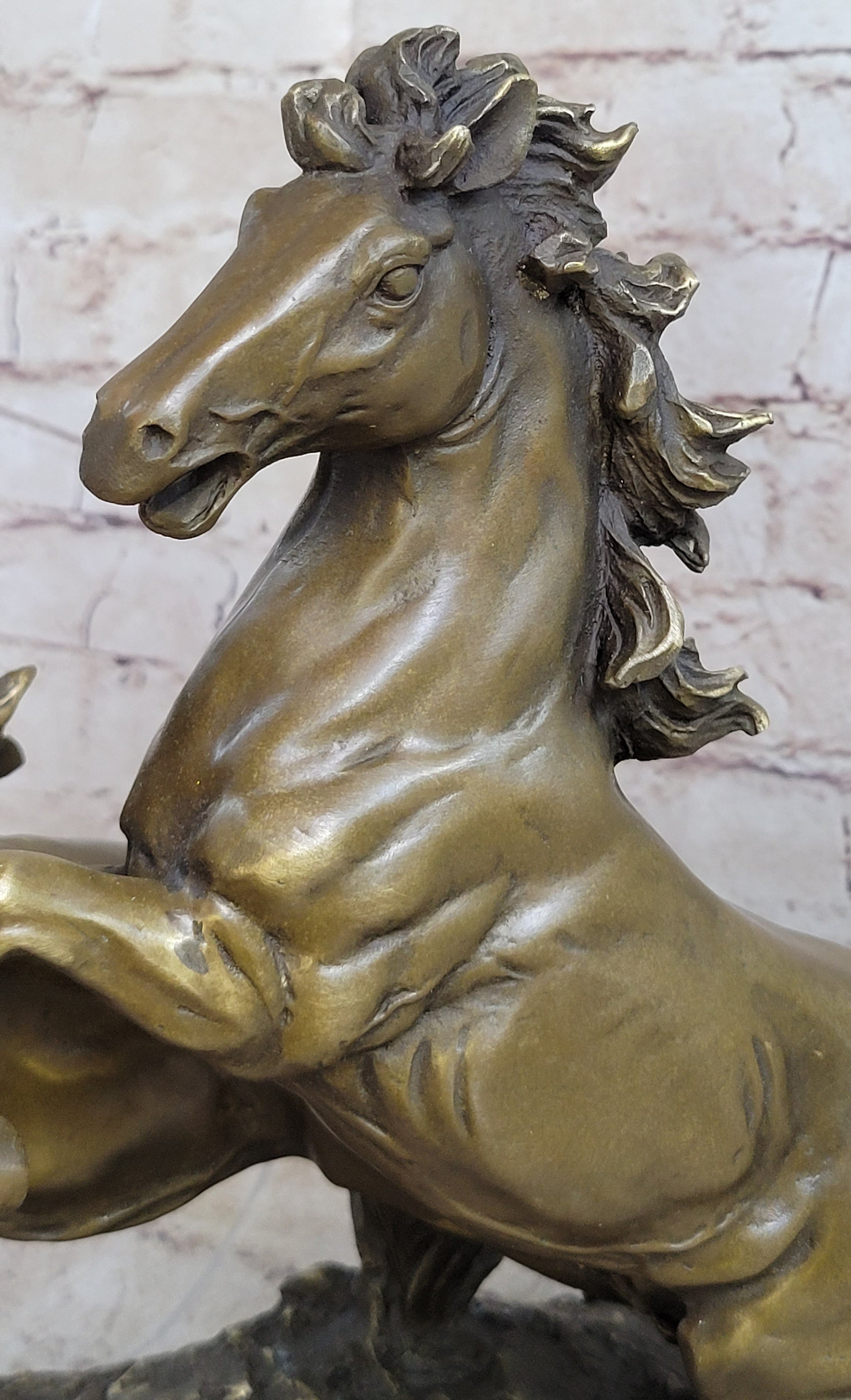 Pair of Wild Stallion Mustang Horses Bronze Statue Sculpture Figure Mene 14&quot; x 12&quot;