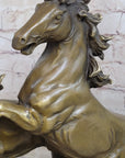 Pair of Wild Stallion Mustang Horses Bronze Statue Sculpture Figure Mene 14" x 12"