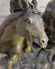 Pair of Wild Stallion Mustang Horses Bronze Statue Sculpture Figure Mene 14" x 12"