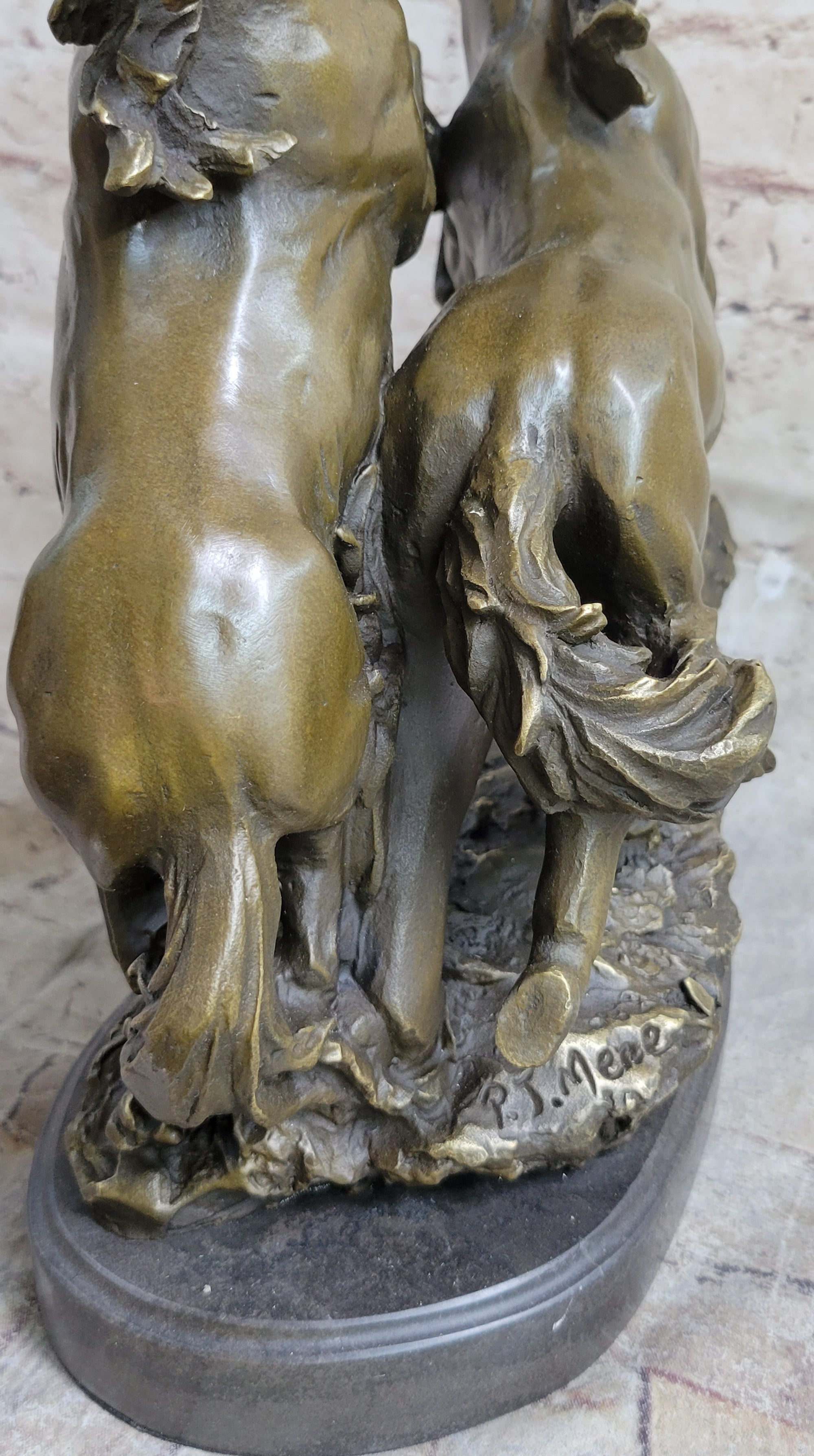 Pair of Wild Stallion Mustang Horses Bronze Statue Sculpture Figure Mene 14&quot; x 12&quot;