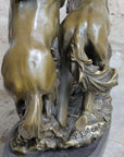 Pair of Wild Stallion Mustang Horses Bronze Statue Sculpture Figure Mene 14" x 12"