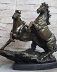 Pair of Wild Stallion Mustang Horses Bronze Statue Sculpture Figure Mene 14" x 12"
