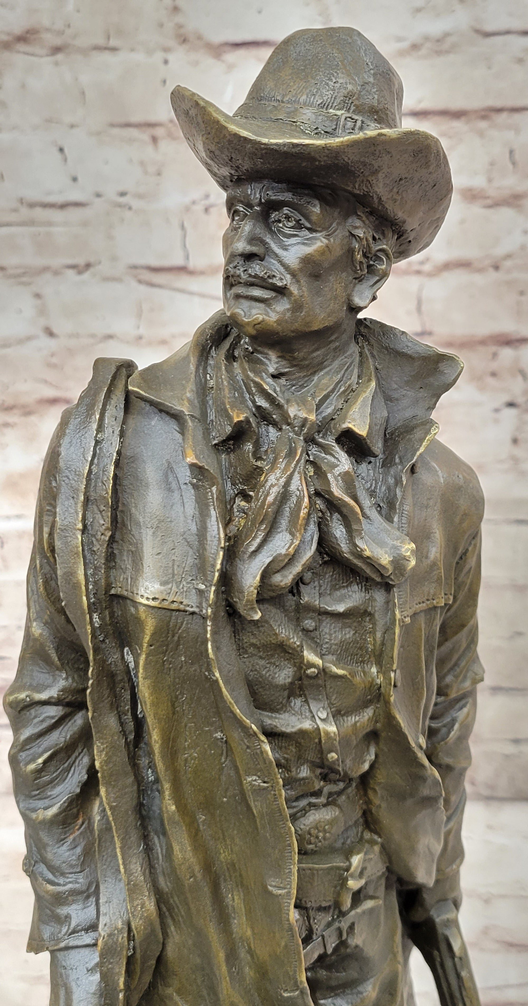 Signed Original Bronze Wyatt Earp Statue Sculpture Western Cowboy 21&quot; x 7&quot;