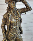 Cowgirl Female Cowboy Bronze Statue Sculpture Western Country Figure 22" X 7"