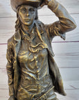 Cowgirl Female Cowboy Bronze Statue Sculpture Western Country Figure 22" X 7"