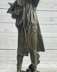 Country Western Cowboy Hauling Saddle Bronze Sculpture Statue Art Decor