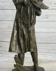 Country Western Cowboy Hauling Saddle Bronze Sculpture Statue Art Decor