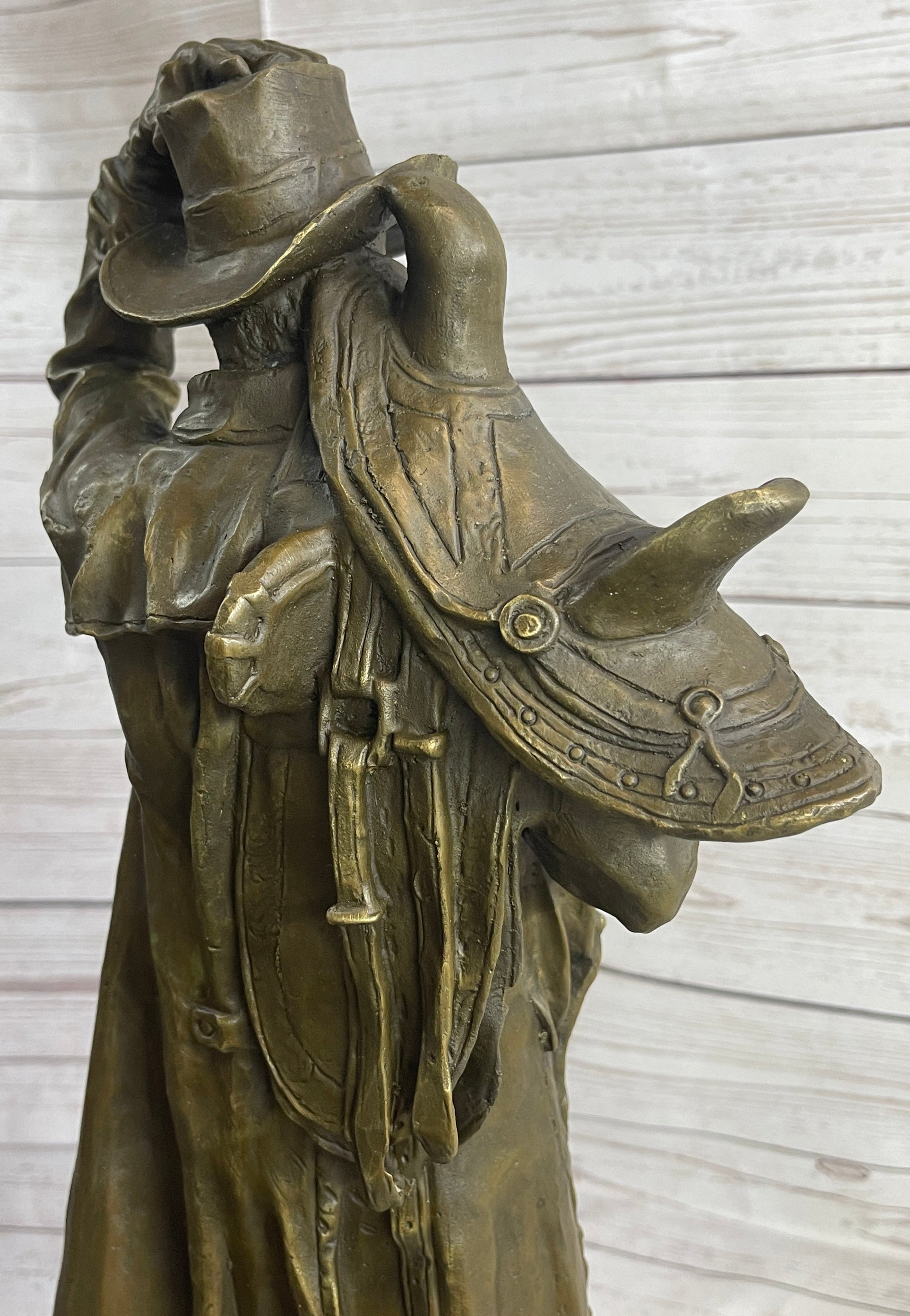 Country Western Cowboy Hauling Saddle Bronze Sculpture Statue Art Decor