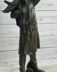 Country Western Cowboy Hauling Saddle Bronze Sculpture Statue Art Decor