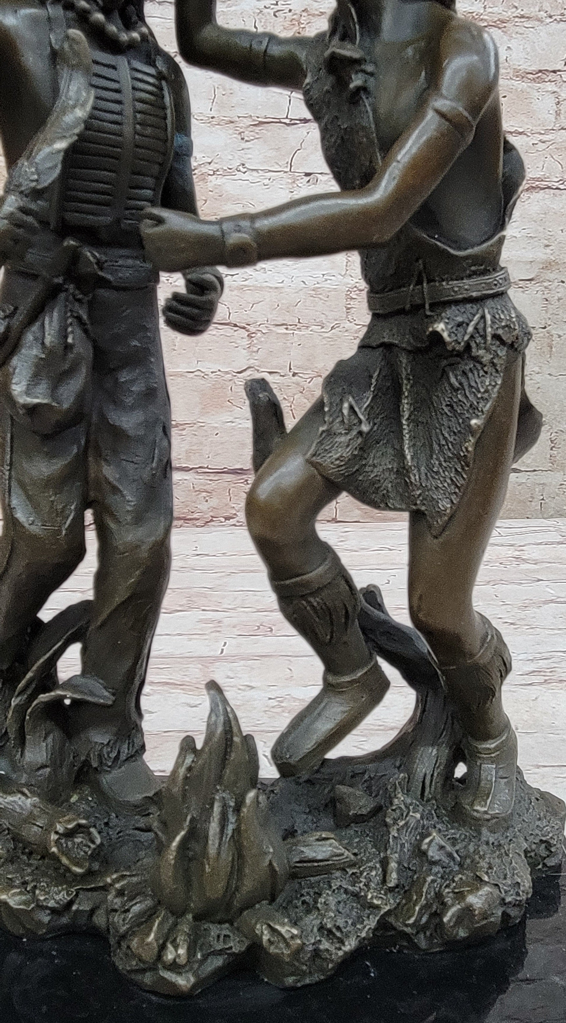 Native American Indian Dancers Rain Dance Bronze Sculpture Statue Original Art on Marble Base