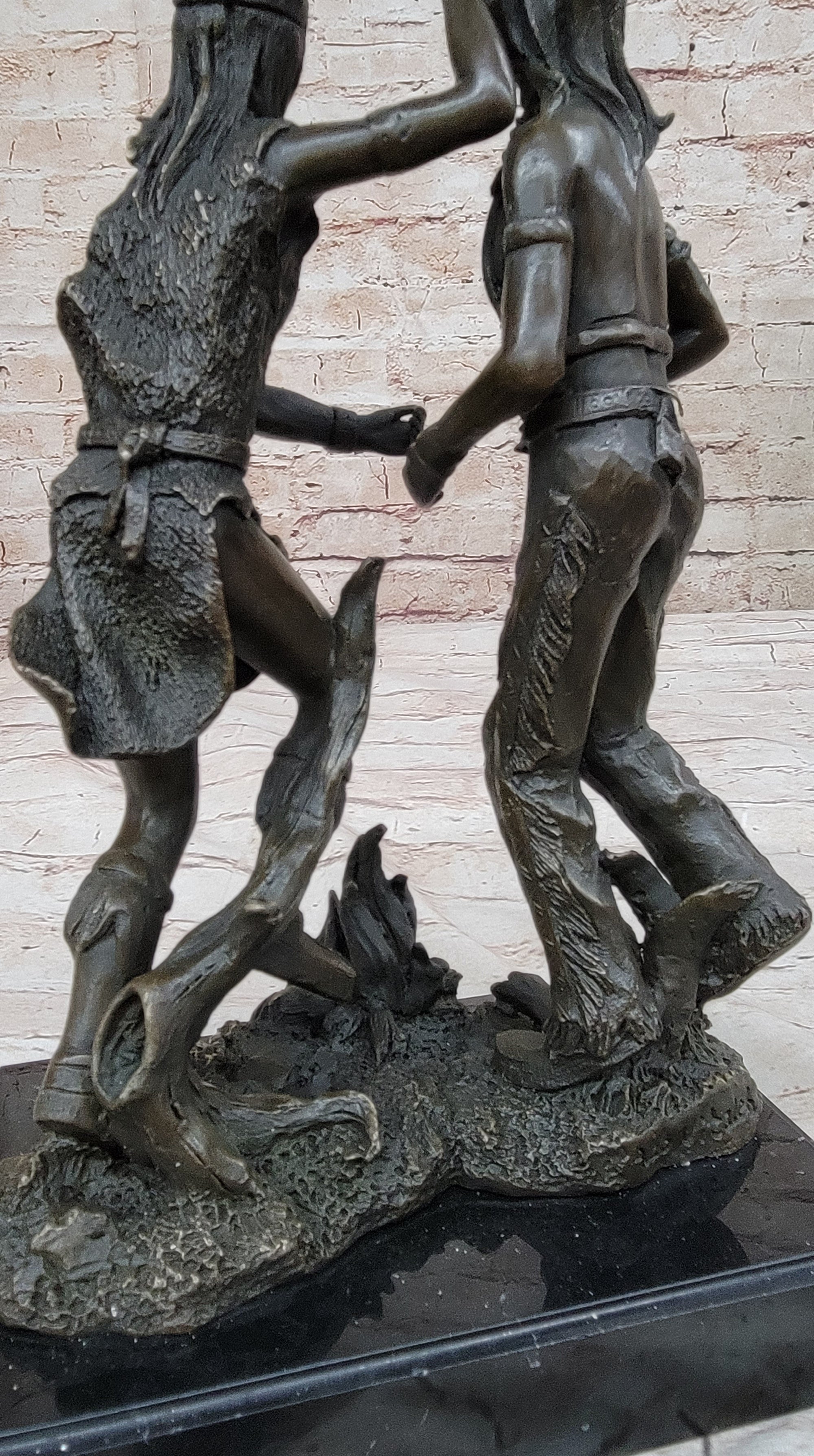 Native American Indian Dancers Rain Dance Bronze Sculpture Statue Original Art on Marble Base