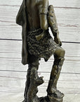 Native American Warrior w/ Tomahawk Bronze Sculpture Statue on Marble Base