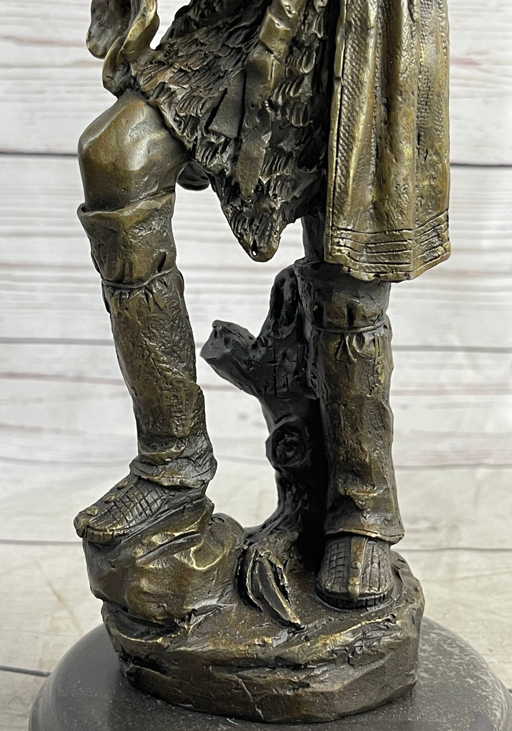 Native American Warrior w/ Tomahawk Bronze Sculpture Statue on Marble Base