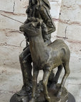 Native American Indian Shaman w/ Deer Bronze Statue Sculpture Figure 12" x 6.5"