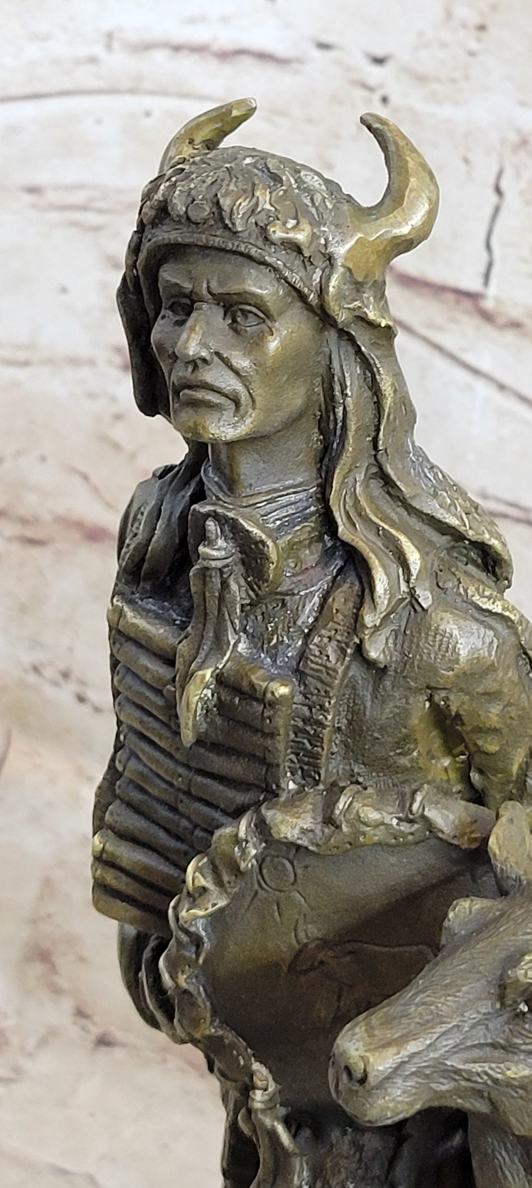 Native American Indian Shaman w/ Deer Bronze Statue Sculpture Figure 12&quot; x 6.5&quot;