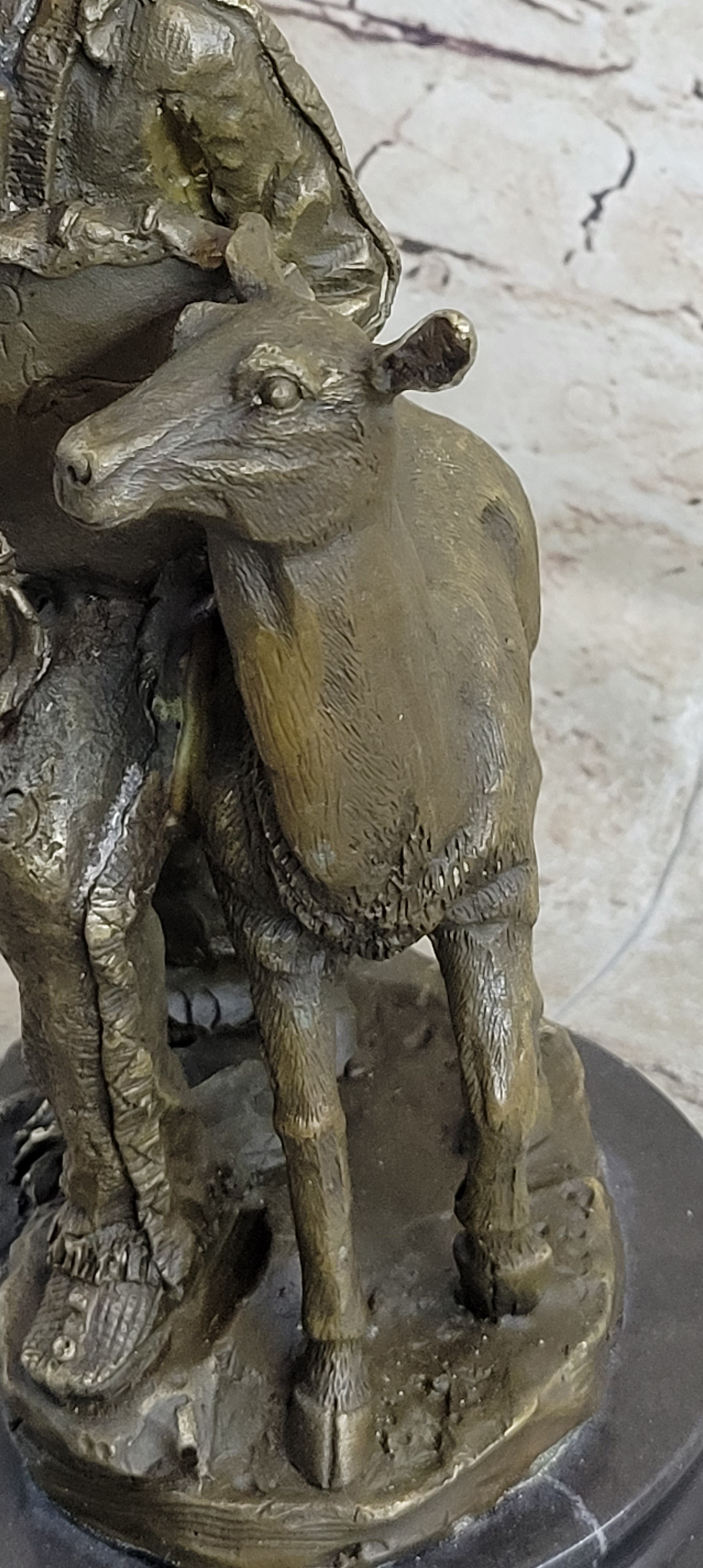 Native American Indian Shaman w/ Deer Bronze Statue Sculpture Figure 12&quot; x 6.5&quot;