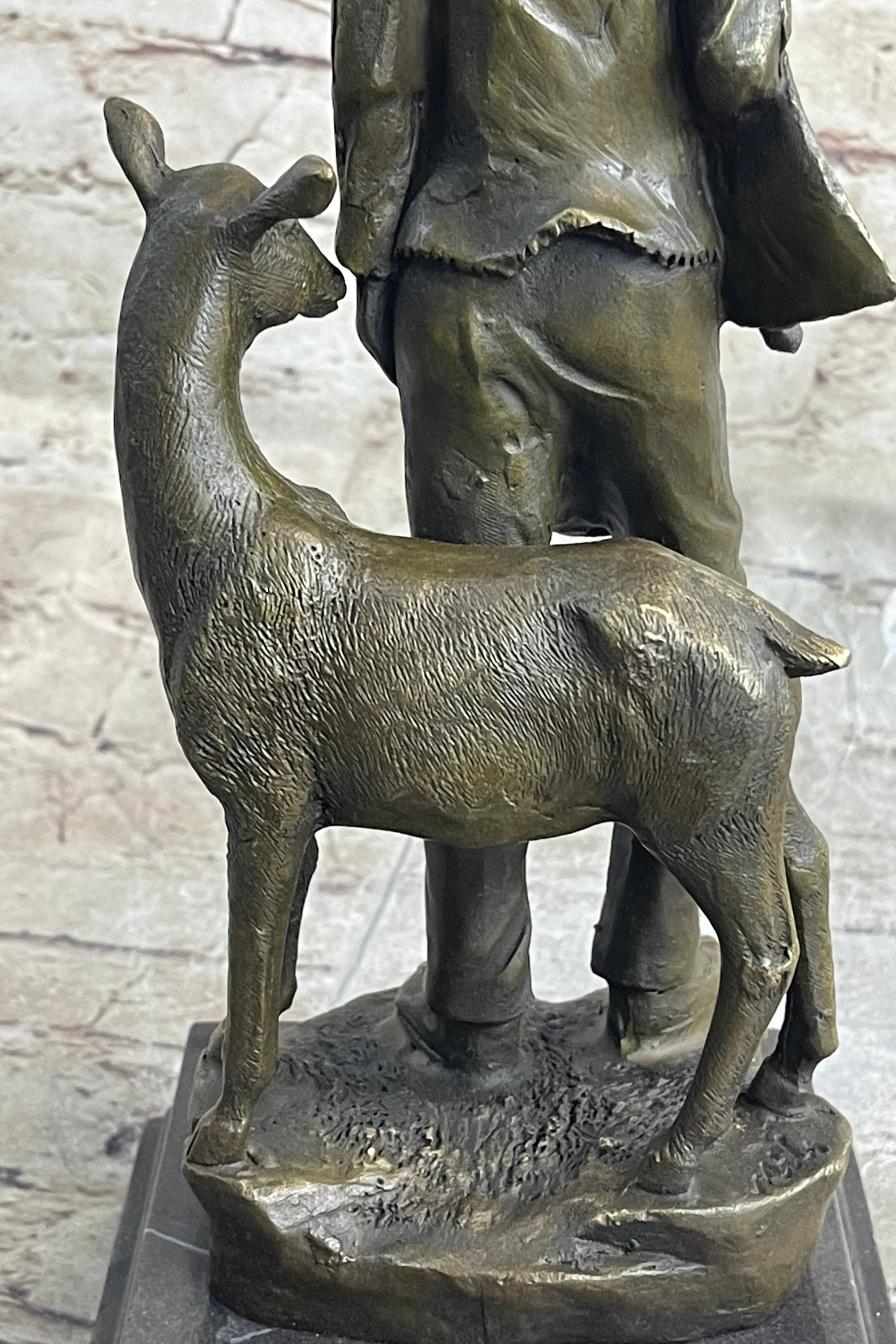 Native American Man w/ Deer Bronze Figure Statue Sculpture Signed Original Art 12&quot; x 5&quot;