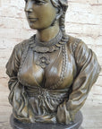 Native American Bust of Woman Pocahontas Bronze Statue Sculpture Figure 19" x 11"