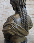 Native American Bust of Woman Pocahontas Bronze Statue Sculpture Figure 19" x 11"