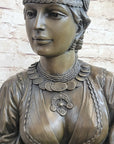 Native American Bust of Woman Pocahontas Bronze Statue Sculpture Figure 19" x 11"
