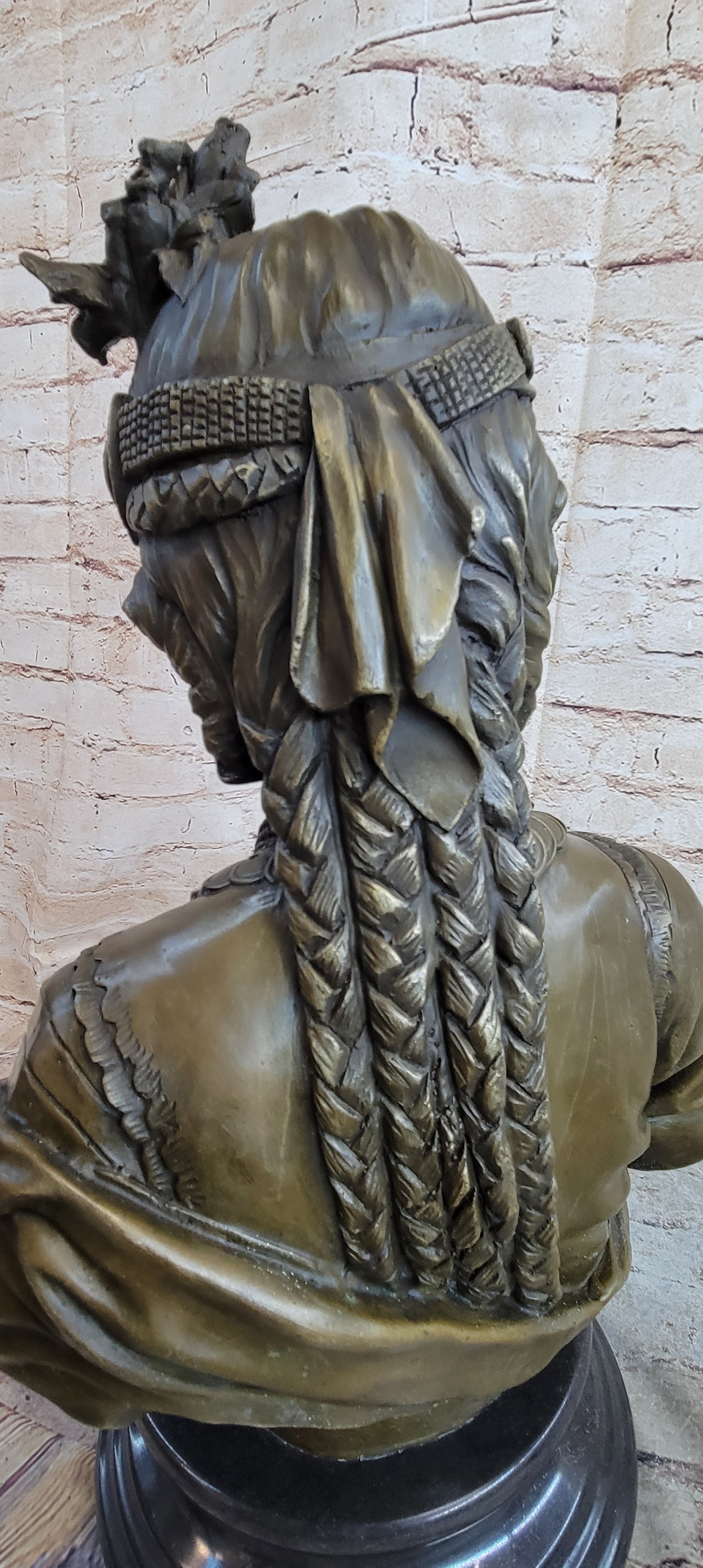 Native American Bust of Woman Pocahontas Bronze Statue Sculpture Figure 19&quot; x 11&quot;