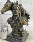 Native American Man & Horse Bronze Bust Statue Sculpture Western Art 14" x 10"