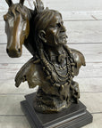 Native American Man & Horse Bronze Bust Statue Sculpture Western Art 14" x 10"