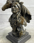 Native American Man & Horse Bronze Bust Statue Sculpture Western Art 14" x 10"