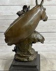 Native American Man & Horse Bronze Bust Statue Sculpture Western Art 14" x 10"