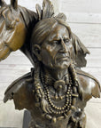 Native American Man & Horse Bronze Bust Statue Sculpture Western Art 14" x 10"