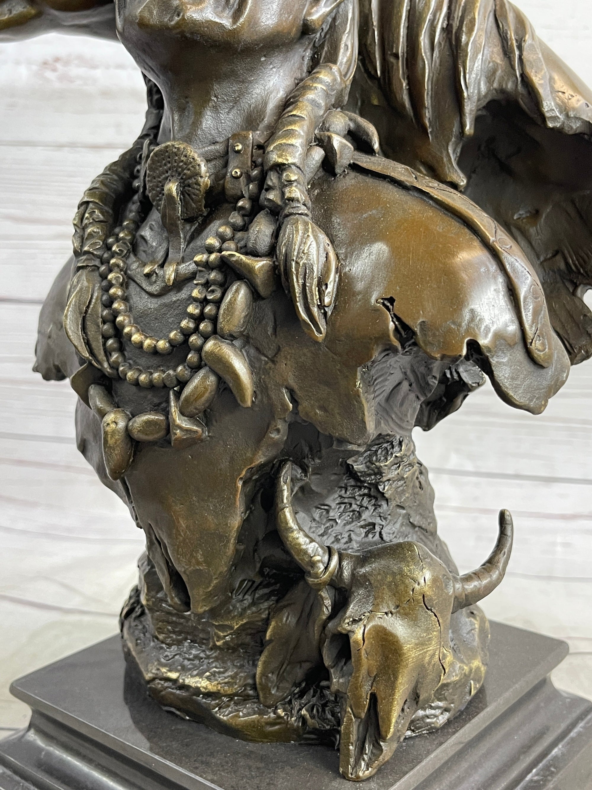 Native American Man &amp; Horse Bronze Bust Statue Sculpture Western Art 14&quot; x 10&quot;