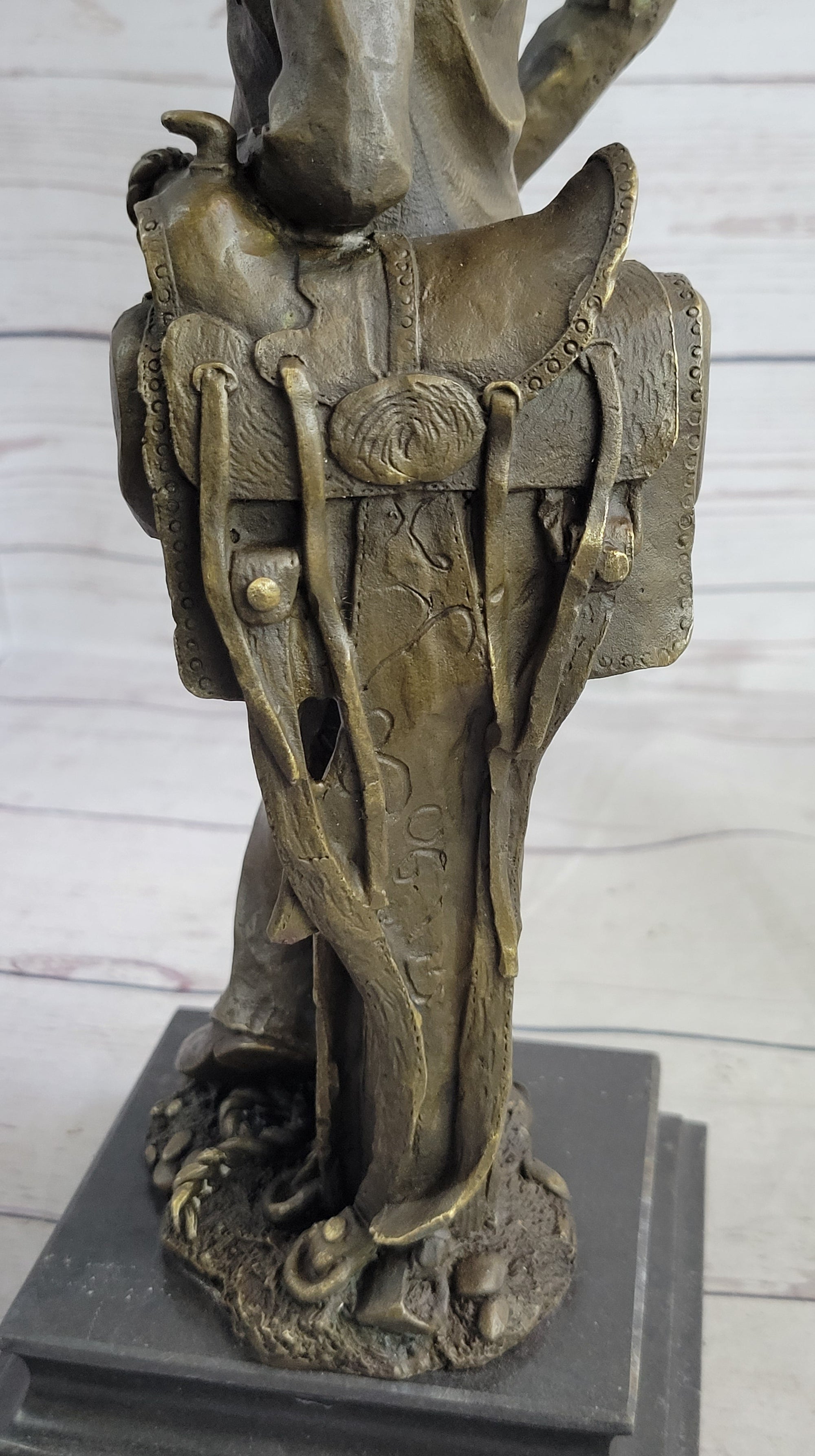 Signed Original Patoue French Artist Cowboy with Rope Bronze Statue Sculpture