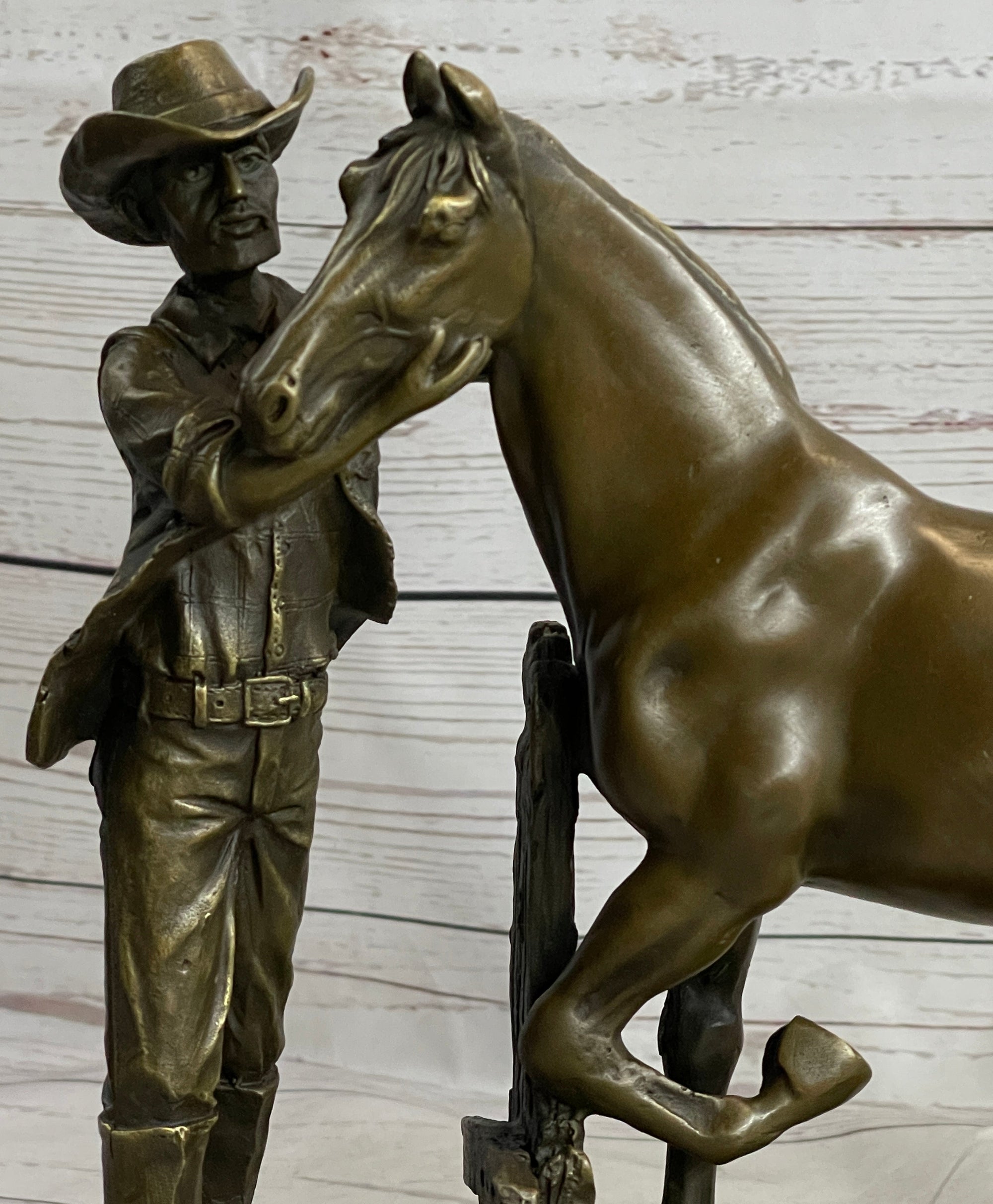 Cowboy Rancher Tending Horse Bronze Statue Sculpture Figure Western Decor 11&quot; x 12&quot;