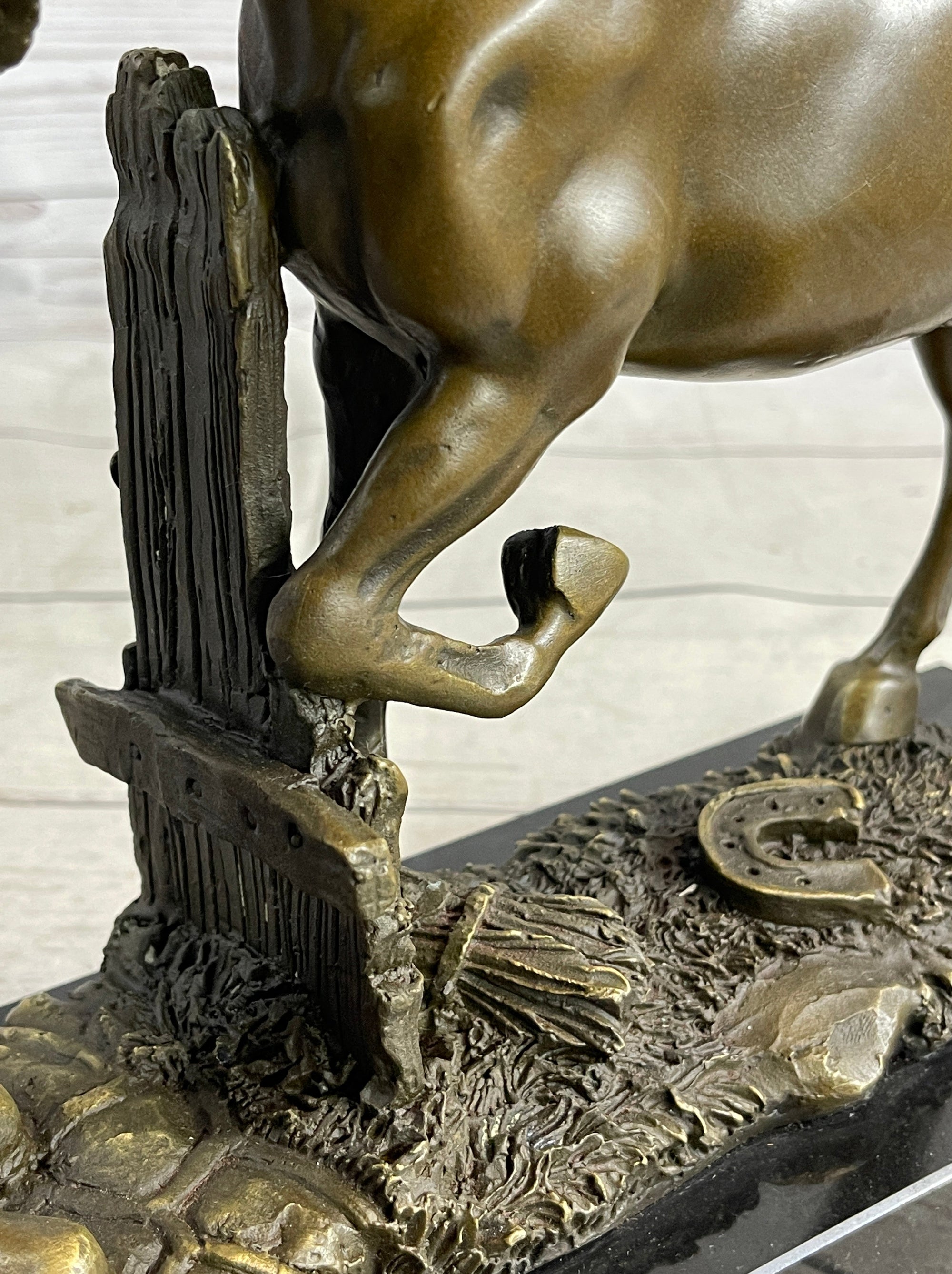 Cowboy Rancher Tending Horse Bronze Statue Sculpture Figure Western Decor 11&quot; x 12&quot;