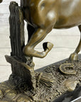 Cowboy Rancher Tending Horse Bronze Statue Sculpture Figure Western Decor 11" x 12"