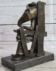 Cowboy & Horse Sitting Having a Drink Bronze Statue Sculpture Country Western