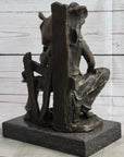 Cowboy & Horse Sitting Having a Drink Bronze Statue Sculpture Country Western