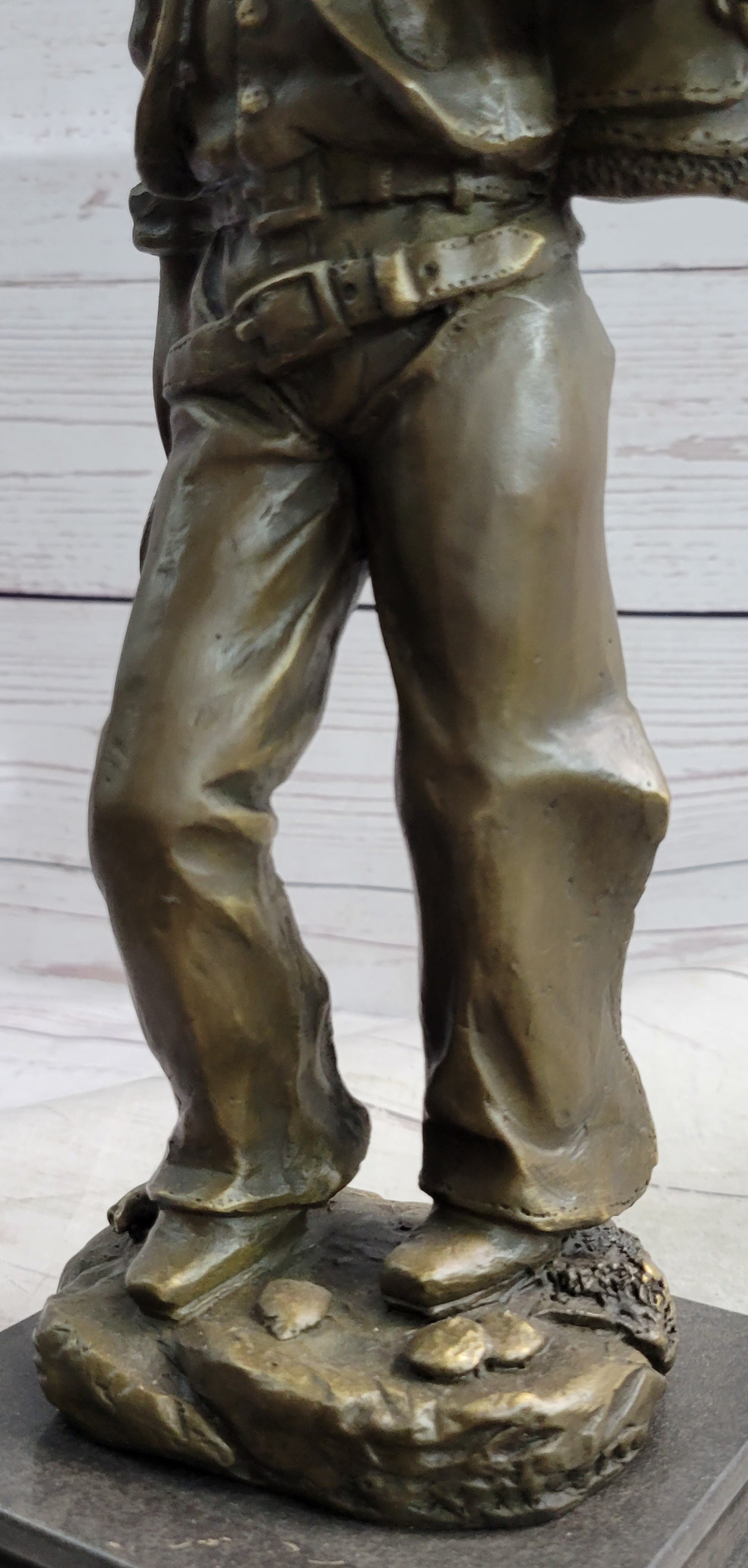 Country Western Cowboy in Chaps Carrying Horse Saddle Bronze Statue Sculpture Figure 12&quot; x 4&quot;
