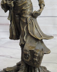 Cowboy Holding Horse Saddle Bronze Statue Sculpture Figure Western 13" x 6"
