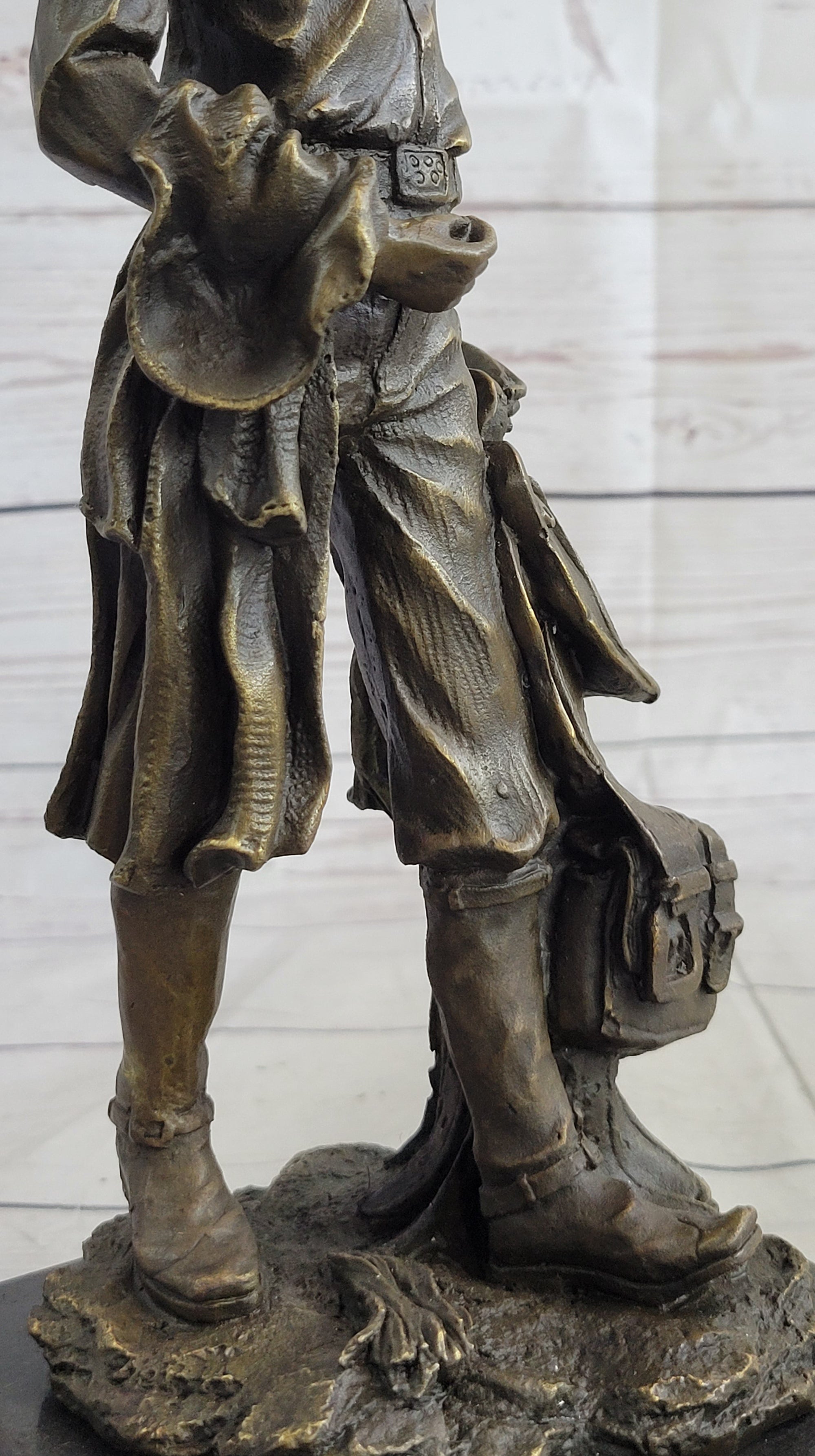 Cowboy Holding Horse Saddle Bronze Statue Sculpture Figure Western 13&quot; x 6&quot;
