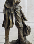 Cowboy Holding Horse Saddle Bronze Statue Sculpture Figure Western 13" x 6"