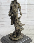 Cowboy Holding Horse Saddle Bronze Statue Sculpture Figure Western 13" x 6"