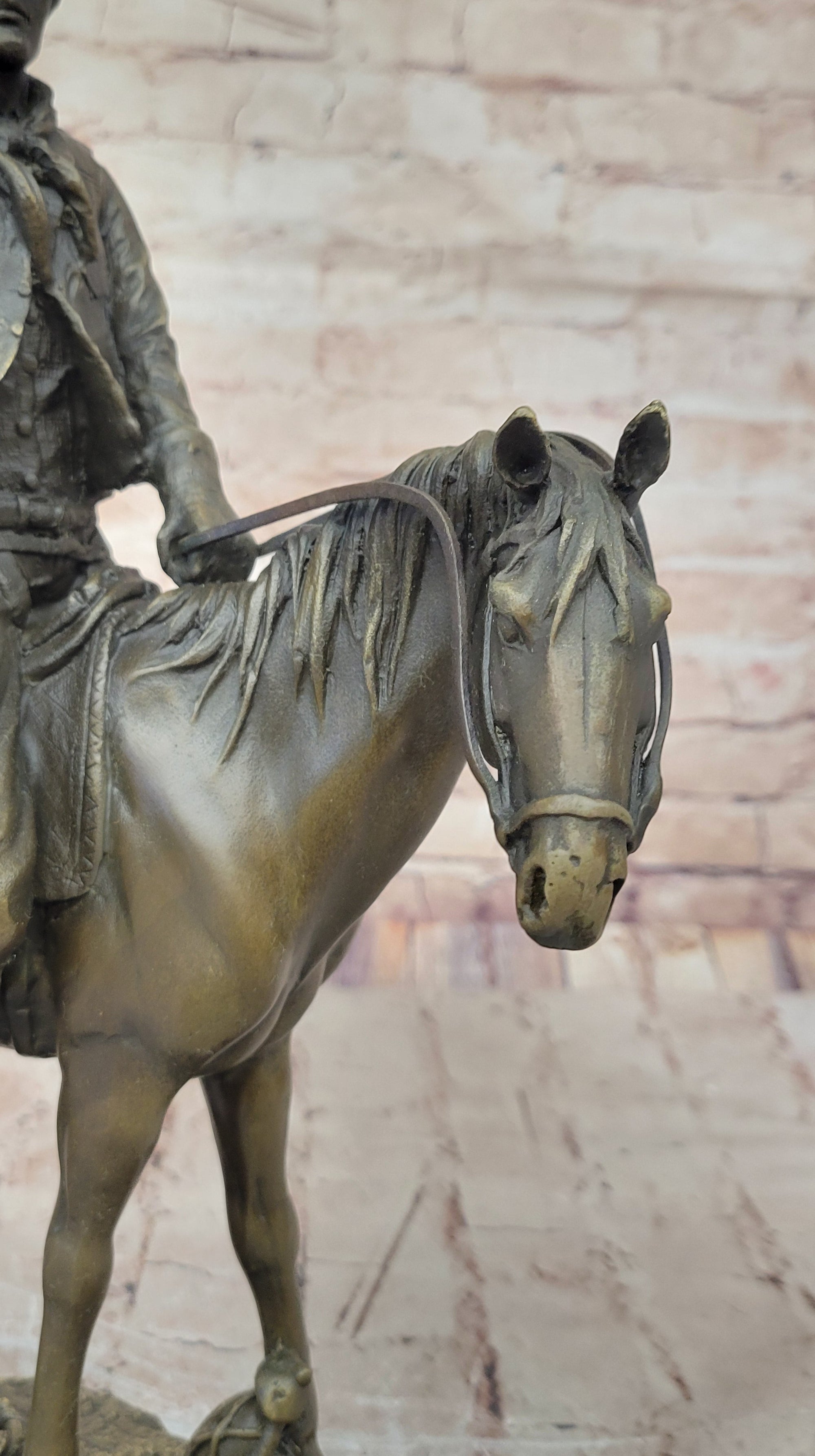 Wild West Western Cowboy With Hat Riding Horse Bronze Sculpture Original Figure