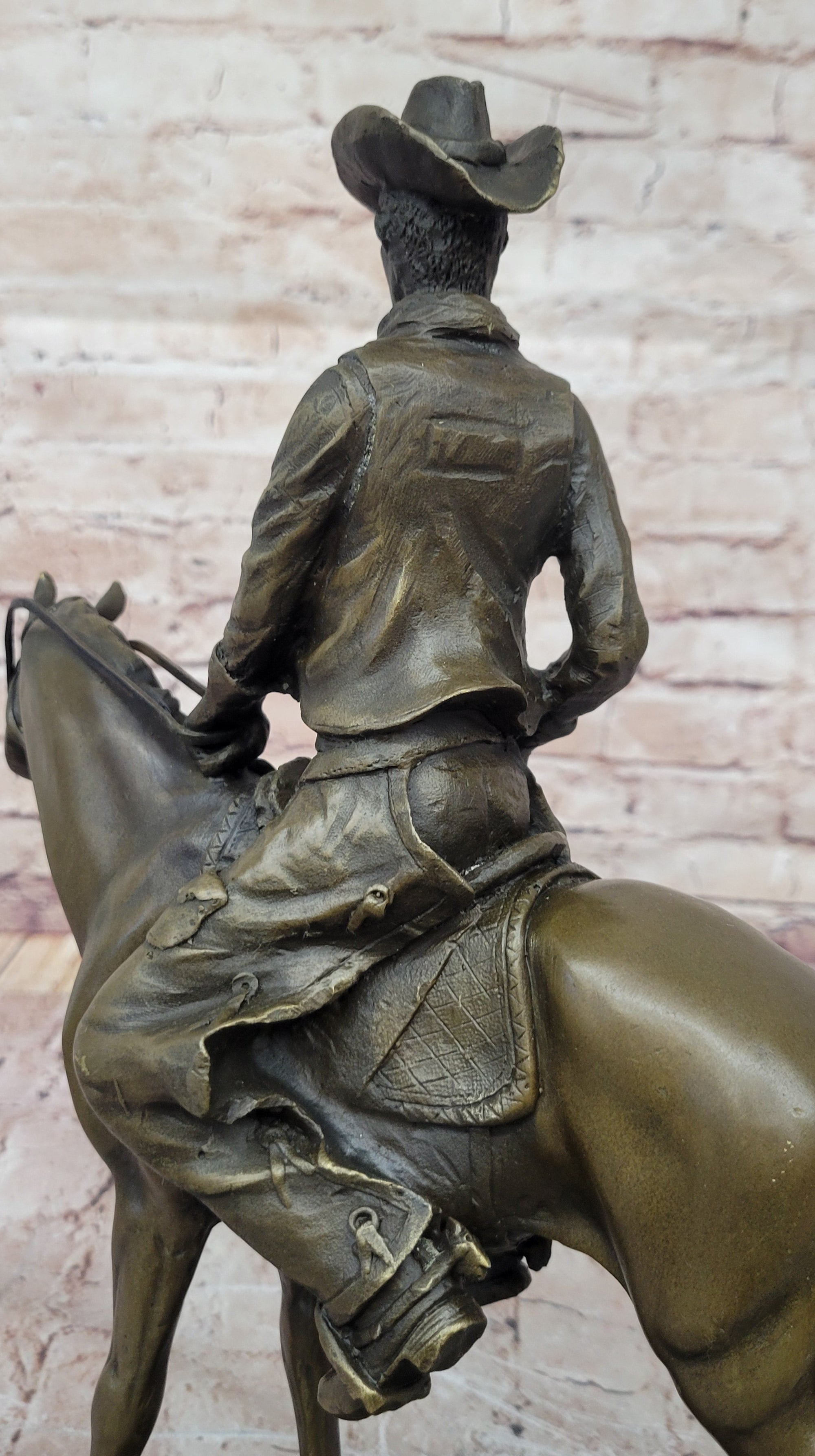 Wild West Western Cowboy With Hat Riding Horse Bronze Sculpture Original Figure