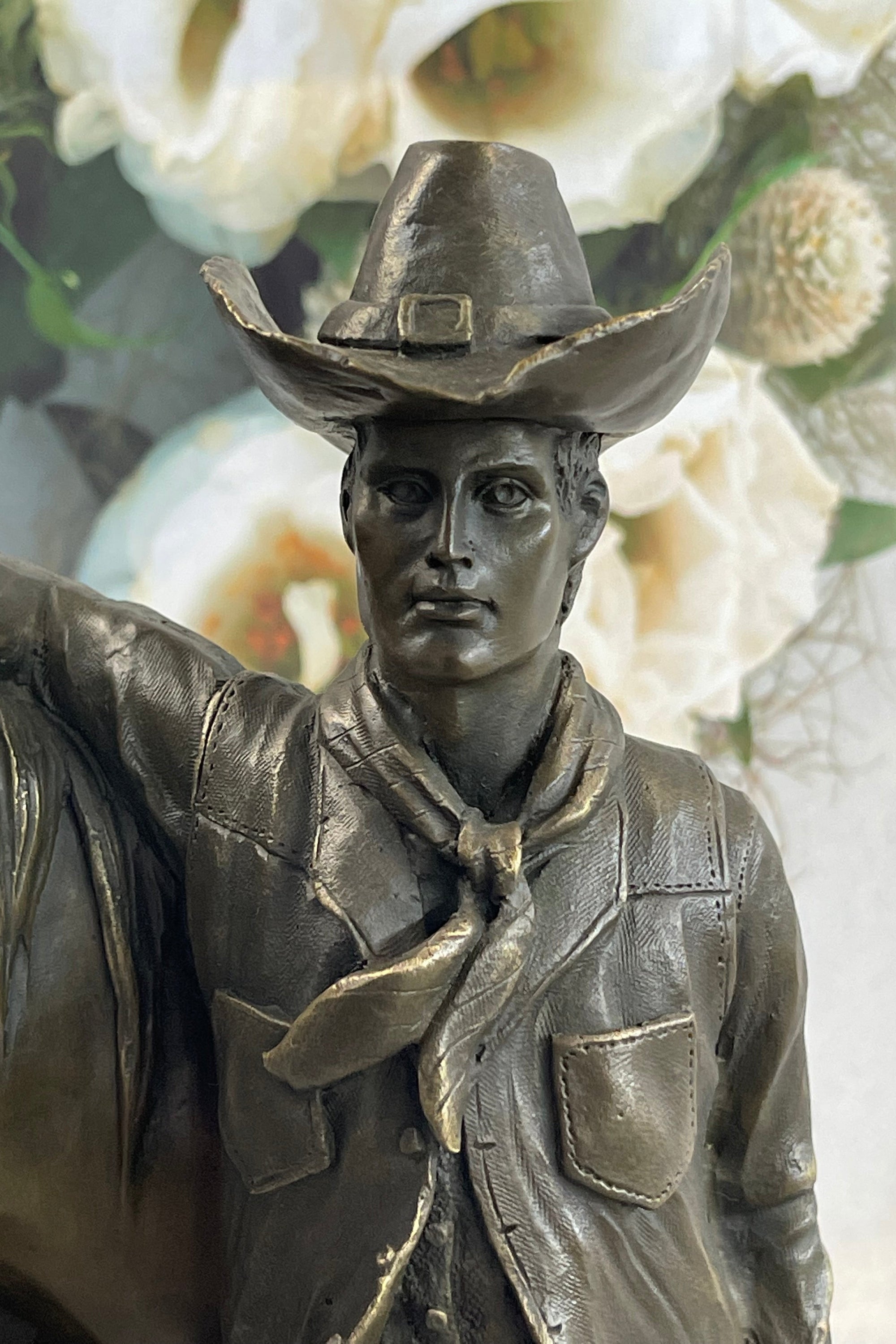 Cowboy Saddling Horse Stables Barn Bronze Statue Sculpture Figure 16&quot; x 8&quot;